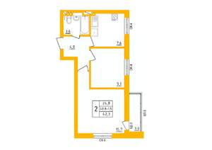 2-к квартира, строящийся дом, 42м2, 11/27 этаж