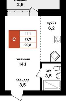1-к квартира, вторичка, 30м2, 2/8 этаж