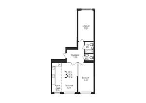 3-к квартира, строящийся дом, 76м2, 5/25 этаж