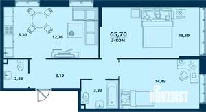 3-к квартира, вторичка, 66м2, 1/24 этаж