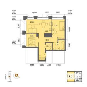 3-к квартира, вторичка, 58м2, 16/32 этаж