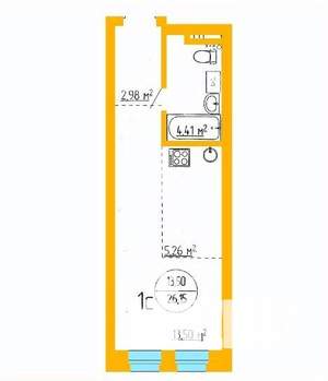 1-к квартира, вторичка, 26м2, 7/16 этаж
