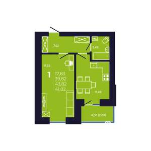 1-к квартира, вторичка, 42м2, 9/12 этаж