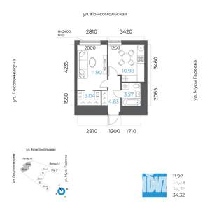 1-к квартира, вторичка, 34м2, 27/32 этаж