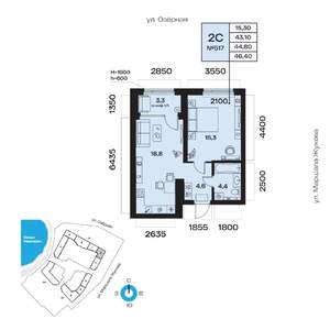 2-к квартира, вторичка, 45м2, 6/32 этаж
