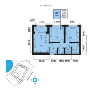 2-к квартира, вторичка, 57м2, 9/32 этаж