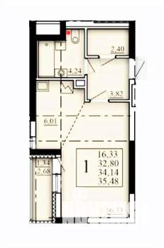 1-к квартира, строящийся дом, 34м2, 2/25 этаж