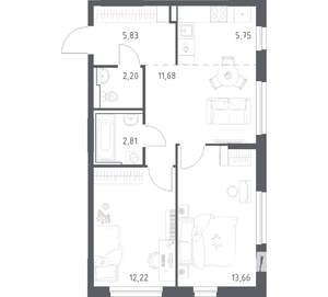 2-к квартира, вторичка, 54м2, 11/17 этаж