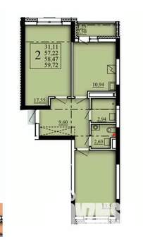 2-к квартира, вторичка, 58м2, 17/21 этаж