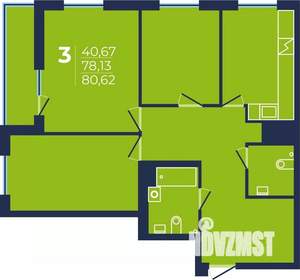 3-к квартира, строящийся дом, 81м2, 6/25 этаж