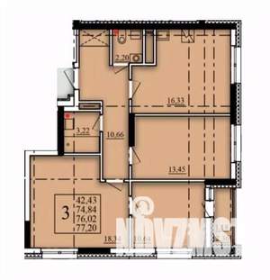 3-к квартира, вторичка, 76м2, 16/21 этаж