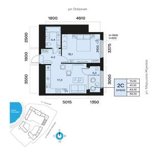 2-к квартира, вторичка, 43м2, 8/32 этаж