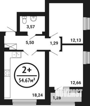 2-к квартира, вторичка, 55м2, 6/8 этаж