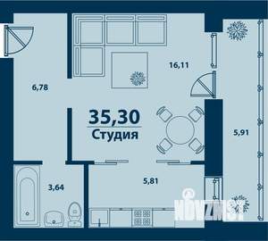 1-к квартира, строящийся дом, 35м2, 1/5 этаж