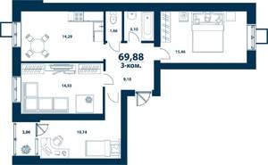3-к квартира, вторичка, 70м2, 2/5 этаж