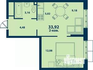 2-к квартира, строящийся дом, 34м2, 24/24 этаж