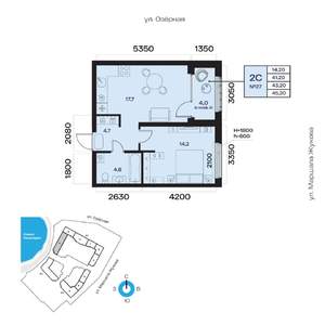 2-к квартира, вторичка, 43м2, 3/32 этаж