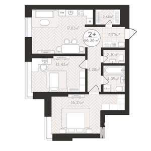 2-к квартира, строящийся дом, 66м2, 2/24 этаж