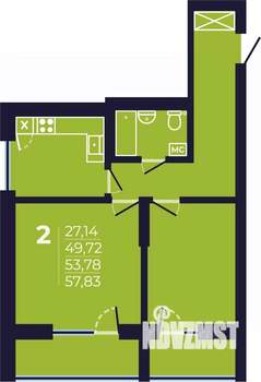 2-к квартира, строящийся дом, 54м2, 6/25 этаж
