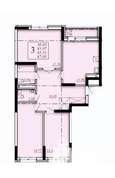 3-к квартира, строящийся дом, 86м2, 3/25 этаж