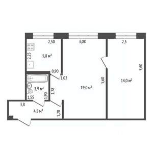 2-к квартира, вторичка, 46м2, 1/5 этаж