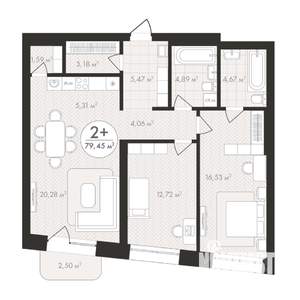 2-к квартира, строящийся дом, 79м2, 4/24 этаж