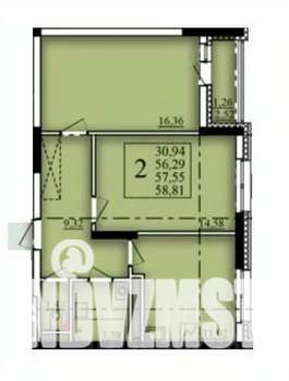 2-к квартира, вторичка, 58м2, 3/21 этаж