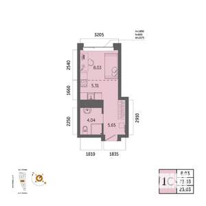 1-к квартира, вторичка, 23м2, 21/32 этаж