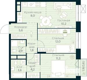 2-к квартира, вторичка, 60м2, 7/10 этаж