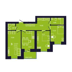 3-к квартира, вторичка, 78м2, 9/12 этаж