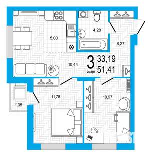 3-к квартира, вторичка, 51м2, 18/25 этаж