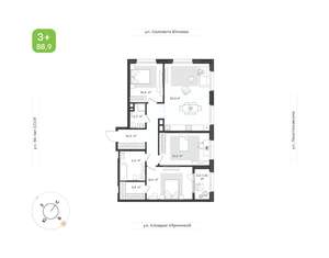 3-к квартира, вторичка, 89м2, 12/25 этаж