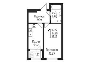 1-к квартира, строящийся дом, 38м2, 18/24 этаж