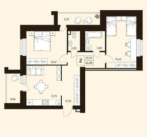 2-к квартира, вторичка, 67м2, 2/10 этаж