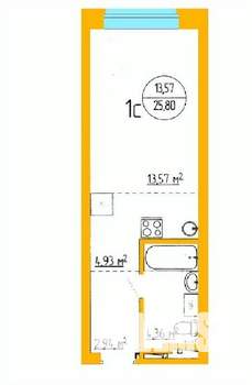 1-к квартира, строящийся дом, 27м2, 2/16 этаж