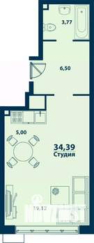 1-к квартира, строящийся дом, 34м2, 15/24 этаж
