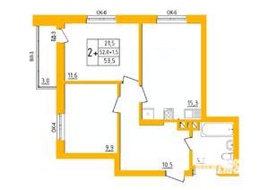 2-к квартира, строящийся дом, 54м2, 8/27 этаж