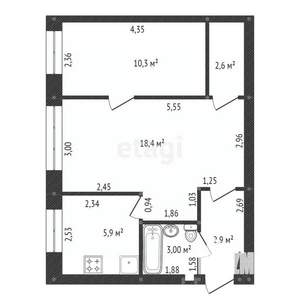 2-к квартира, вторичка, 43м2, 1/5 этаж
