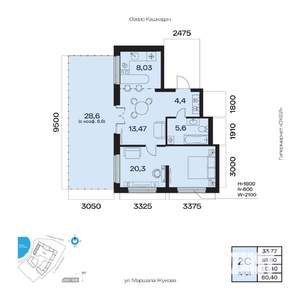 2-к квартира, вторичка, 60м2, 10/32 этаж