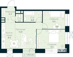 2-к квартира, вторичка, 56м2, 4/10 этаж