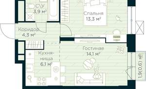 1-к квартира, вторичка, 42м2, 12/30 этаж