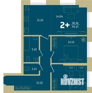2-к квартира, строящийся дом, 70м2, 10/32 этаж