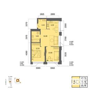 3-к квартира, вторичка, 56м2, 30/32 этаж
