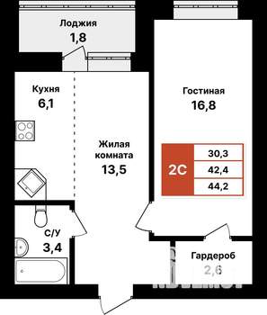 2-к квартира, вторичка, 44м2, 5/8 этаж