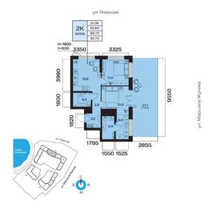 2-к квартира, вторичка, 64м2, 12/32 этаж