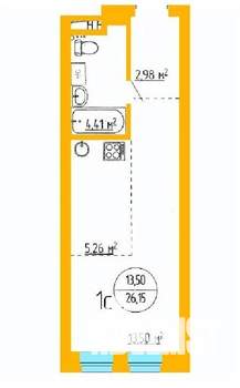 1-к квартира, строящийся дом, 26м2, 3/16 этаж