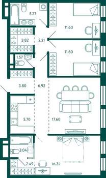 3-к квартира, вторичка, 92м2, 5/16 этаж