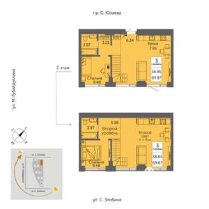 3-к квартира, вторичка, 70м2, 2/32 этаж
