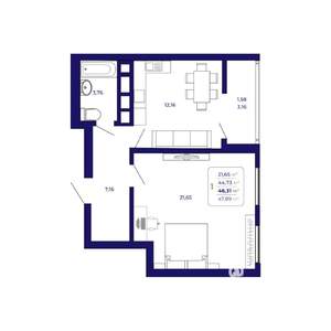 1-к квартира, строящийся дом, 46м2, 10/25 этаж