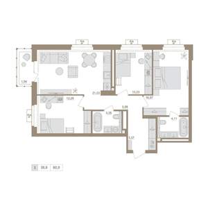 3-к квартира, вторичка, 81м2, 4/25 этаж